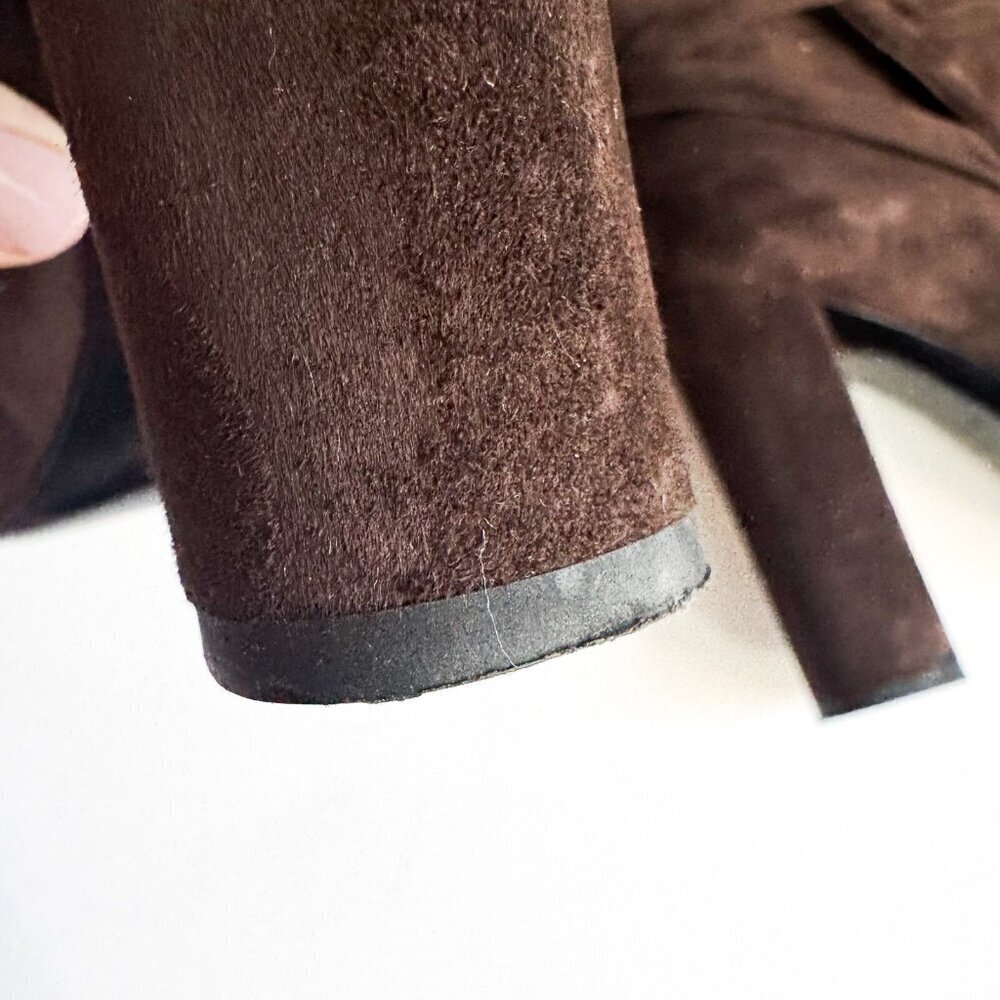 Prada Chocolate Brown Suede Classic Stacked Heel Booties 39.5 - Picture 5 of 11